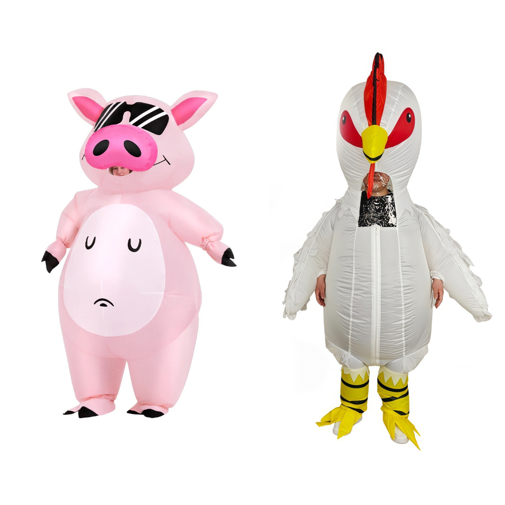 Costumes - ชุดคอสเพลย์เป่าลมรูปสัตว์การ์ตูนลูกหมู ชุดสีชมพูสำหรับงานคาร์นิวัล ปูริม ฮาโลวีน ปาร์ตี้ ของขวัญสำหรับผู้ชายและผู้หญิง