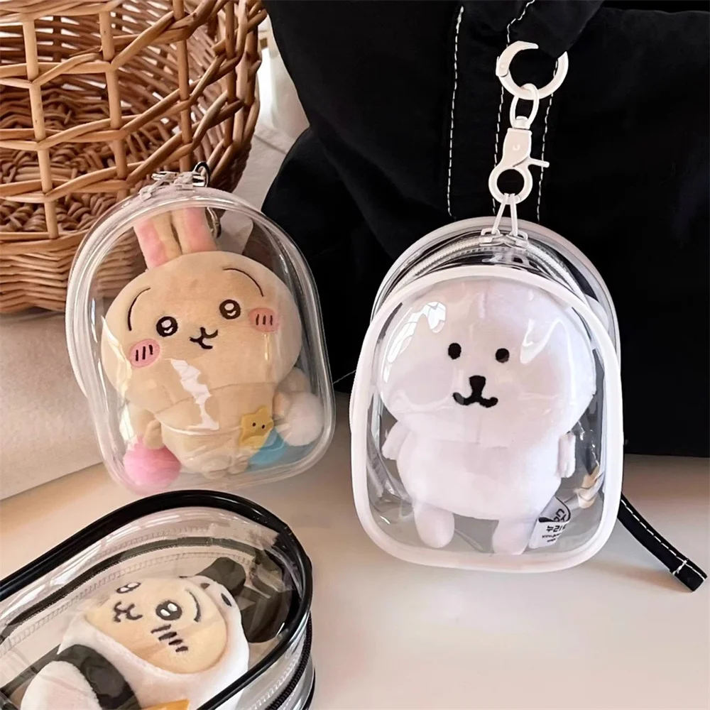 Novelty Gifts - กระเป๋าเก็บของแบบพกพาใหม่ ใส มีซิป พร้อมพวงกุญแจ ลายการ์ตูน กล่องโชว์ของสะสมกันฝุ่น